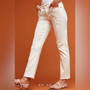 Pilcro Hyphen Mid-rise Embroidered Straight-Leg Women's Jeans in White